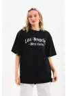 SBRD- Kadın Baskılı Tişört Kısa Kol Bisiklet Yaka Oversize T-shirt - Siyah