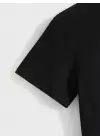 SBRD- Kadın Baskılı Tişört Kısa Kol Bisiklet Yaka T-shirt - Siyah