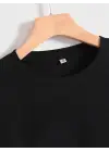SBRD- Kadın Baskılı Tişört Kısa Kol Bisiklet Yaka T-shirt - Siyah