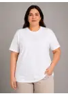 SBRD- Kadın Battal Big Size Basic Tişört Bisiklet Yaka Rahat Kalıp T-shirt - Beyaz
