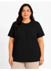 SBRD- Kadın Battal Big Size Basic Tişört Bisiklet Yaka Rahat Kalıp T-shirt - Siyah