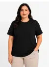 SBRD- Kadın Battal Big Size Basic Tişört Bisiklet Yaka Rahat Kalıp T-shirt - Siyah