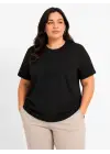 SBRD- Kadın Battal Big Size Basic Tişört Bisiklet Yaka Rahat Kalıp T-shirt - Siyah