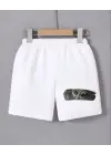 SBRD- Kadın Beli Lastikli Baskılı Mini Şort - Beyaz
