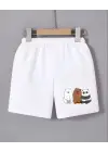 SBRD- Kadın Beli Lastikli Baskılı Mini Şort - Beyaz