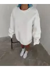 SBRD- Kadın Bisiklet Yaka 3 İplik Pamuklu Basic Sweatshirt - Beyaz