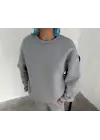 SBRD- Kadın Bisiklet Yaka 3 İplik Pamuklu Basic Sweatshirt - Gri