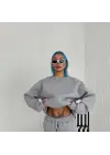 SBRD- Kadın Bisiklet Yaka 3 İplik Pamuklu Basic Sweatshirt - Gri