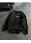 SBRD- Kadın Bisiklet Yaka 3 İplik Pamuklu Baskılı Oversize Sweatshirt - Siyah