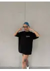 SBRD- Kadın Bisiklet Yaka Baskılı Kısa Kol Oversize T-shirt - Siyah