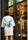 SBRD- Kadın Bisiklet Yaka Baskılı Oversize  Kısa Kol T-shirt - Beyaz