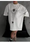 SBRD- Kadın Bisiklet Yaka Baskılı Oversize  Kısa Kol T-shirt - Beyaz