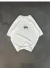 SBRD- Kadın Bisiklet Yaka Baskılı Oversize  Kısa Kol T-shirt - Beyaz