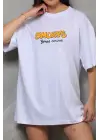 SBRD- Kadın Bisiklet Yaka Baskılı Oversize T-shirt - Beyaz