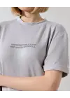 SBRD- Kadın Bisiklet Yaka Baskılı Slim Fit T-shirt - Boyalı Gri