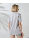 SBRD- Kadın Bisiklet Yaka Baskılı Slim Fit T-shirt - Boyalı Gri