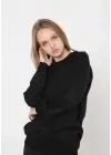 SBRD- Kadın Bisiklet Yaka Kazak Uzun Kol Dokuma Triko - Siyah