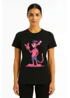 SBRD- Kadın Bisiklet Yaka Kısa Kollu Baskılı T-shirt - Siyah