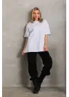 SBRD- Kadın Düz  kısa Kol Penye T-shirt - Beyaz