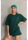 SBRD- Kadın Düz  kısa Kol Penye T-shirt- Yeşil