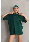SBRD- Kadın Düz  kısa Kol Penye T-shirt- Yeşil