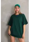 SBRD- Kadın Düz  kısa Kol Penye T-shirt- Yeşil