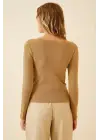 SBRD- Kadın Fitilli Likralı Body Crop - Camel