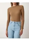 SBRD- Kadın Full Likralı Fitilli Kaşkorse Body - Kahve