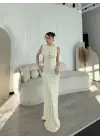 SBRD- Kadın Kalın Fitilli Uzun Triko Elbise - Kırık Beyaz