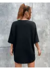 SBRD- Kadın Kelebek Baskılı Oversize Kısa Kol T-shirt - Siyah