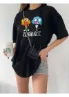 SBRD- Kadın Kısa Kol Tişört Bisiklet Yaka Baskılı Oversize T-shirt - Siyah