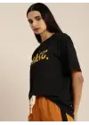 SBRD- Kadın Kısa Kol Yazlık Tişört Bisiklet Yaka Basıc Baskılı T-shirt - Siyah