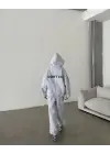 SBRD- Kadın Nakış İşlemeli 3 İplik Pamuklu Sweat Alt-üst Takım- Gri