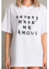 SBRD- Kadın Ön Ve Arka Baskılı Oversize kısa Kol  T-shirt - Beyaz