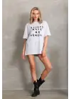 SBRD- Kadın Ön Ve Arka Baskılı Oversize kısa Kol  T-shirt - Beyaz