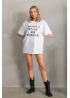 SBRD- Kadın Ön Ve Arka Baskılı Oversize kısa Kol  T-shirt - Beyaz