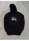 SBRD- Kadın Oversize Kapüşonlu Cepli Baskılı 3 İplik Pamuklu Hoodie Sweatshirt - Siyah