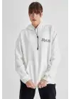 SBRD- Kadın Oversize Kapüşonlu Cepli Tupac Baskılı 3 İplik Pamuklu Hoodie Sweatshirt - Beyaz