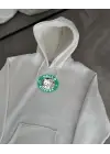 SBRD- Kadın Oversize Kapüşonlu Kanguru Cepli Baskılı 3 İplik Pamuklu Sweatshirt Hoodie -   Beyaz