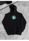 SBRD- Kadın Oversize Kapüşonlu Kanguru Cepli Baskılı 3 İplik Pamuklu Sweatshirt Hoodie -   Siyah