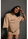SBRD- Kadın Oversize Tişört Golf Gtı Retro Araba Baskılı T-shirt - Bej
