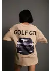 SBRD- Kadın Oversize Tişört Golf Gtı Retro Araba Baskılı T-shirt - Bej