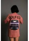 SBRD- Kadın Oversize Tişört Golf Gtı Retro Araba Baskılı T-shirt  - Gül Kurusu