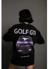 SBRD- Kadın Oversize Tişört Golf Gtı Retro Araba Baskılı T-shirt- Siyah