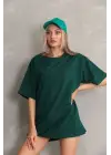 SBRD- Kadın Regular Fit Tişört Bisiklet Yaka Yazlık Kısa Kol Basıc T-shirt - Yeşil