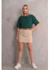 SBRD- Kadın Regular Fit Tişört Bisiklet Yaka Yazlık Kısa Kol Basıc T-shirt - Yeşil