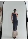SBRD- Kadın Striptiz Omuzlu Uzun Elbise- Füme