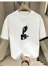SBRD- Kadın T-shirt Bisiklet Yaka Kısa Kol Baskılı Tişört - Beyaz