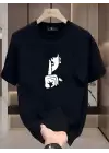 SBRD- Kadın T-shirt Bisiklet Yaka Kısa Kol Baskılı Tişört - Siyah