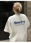SBRD- Kadın Tişört Newtro Baskılı Oversize Bisiklet Yaka T-shirt - Beyaz